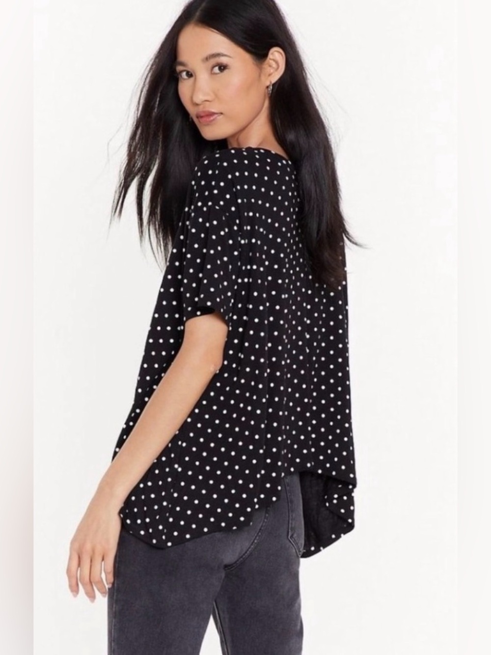 NWT Nasty Gal Black Polka Dot Relaxed Tee / XS
